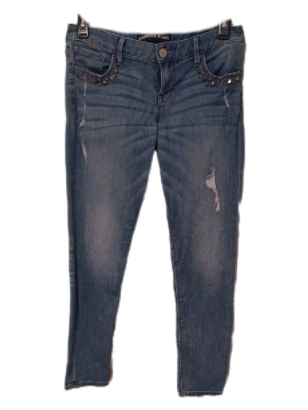 << Express Women's Medium Blue Skinny Jeans with Studded Pockets Size 6R